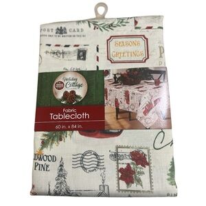 Red Retro Farm Truck Country Christmas Tree Fabric Tablecloth 60 x 84 in